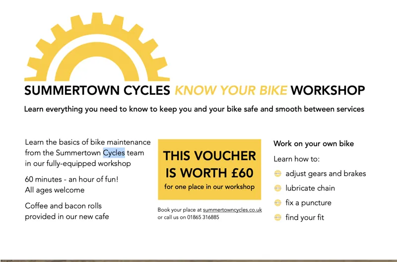 Summertown Cycles Know Your Bike Workshop Voucher